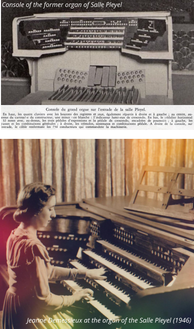 Console of the former organ of Salle Pleyel Jeanne Demessieux at the organ of the Salle Pleyel (1946)